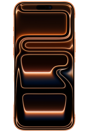 Voorkant van de Apple iPhone 17 Pro Max in Cosmic Orange met groot OLED-display.