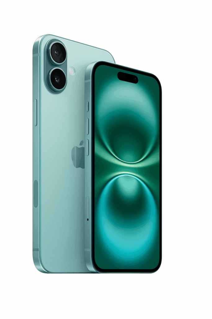 Apple iPhone 16 Plus groen – voor- en achterkant zichtbaar, reparatie bij Stephan iPhone Repair in Oosterhout, Brabant
